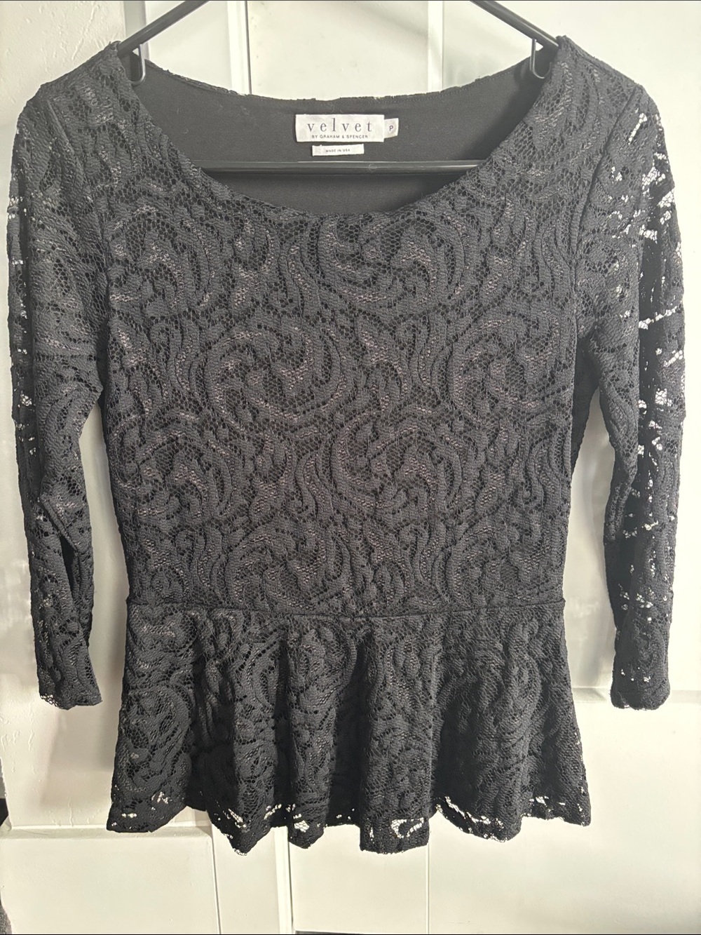 Velvet by Graham & Spencer Black Lace Peplum Blouse